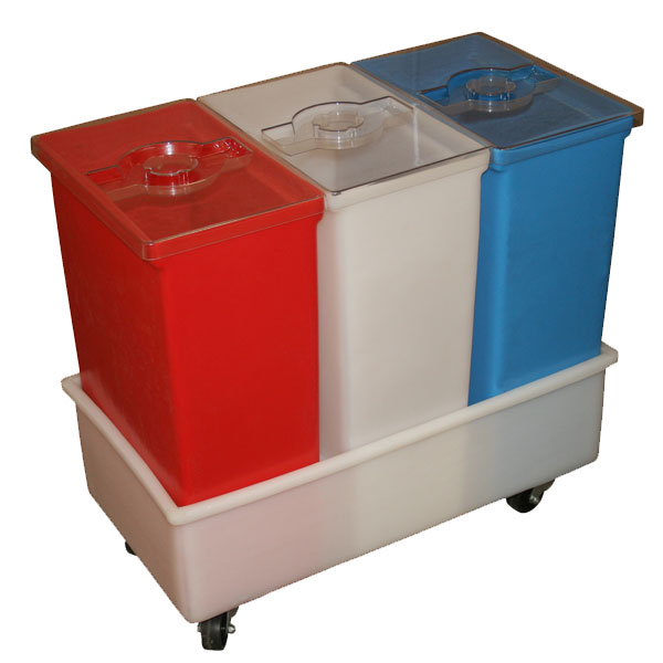 IB-348WCL - IB Series Triple Eleven-Gallon Ingredient Bins with Dolly with Clear Lids